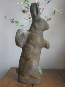 Large Standing Bunny with Basket 15"-bunny, rabbit, Easter, rust, pastel
